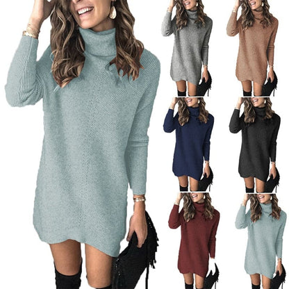 Turtleneck Long Sleeve Sweater Dress