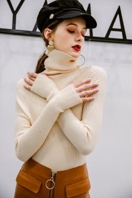 Korean Style Turtelneck Sweater Slim Winter Sleeve Knitted Turtelneck Sweater Pull Femme Clothing