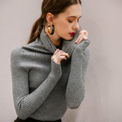 Korean Style Turtelneck Sweater Slim Winter Sleeve Knitted Turtelneck Sweater Pull Femme Clothing