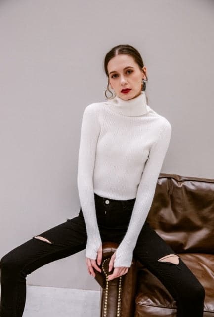 Korean Style Turtelneck Sweater Slim Winter Sleeve Knitted Turtelneck Sweater Pull Femme Clothing