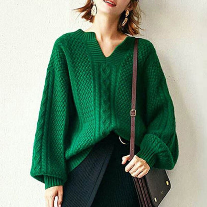 Green All-match Jumpers Autumn Winter New Woolen Warmth Sweater Cashmere Female Basic Long Tops