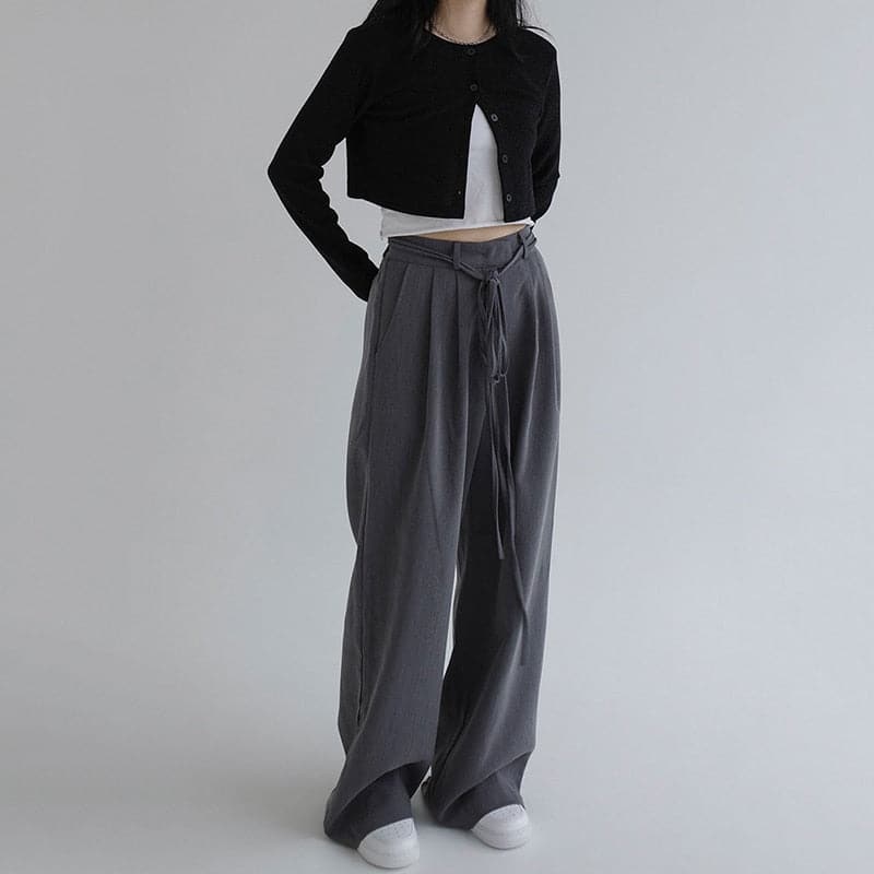 High Waist Wide Leg Long Suit Pants New Drawstring Loose Trousers Pantalones