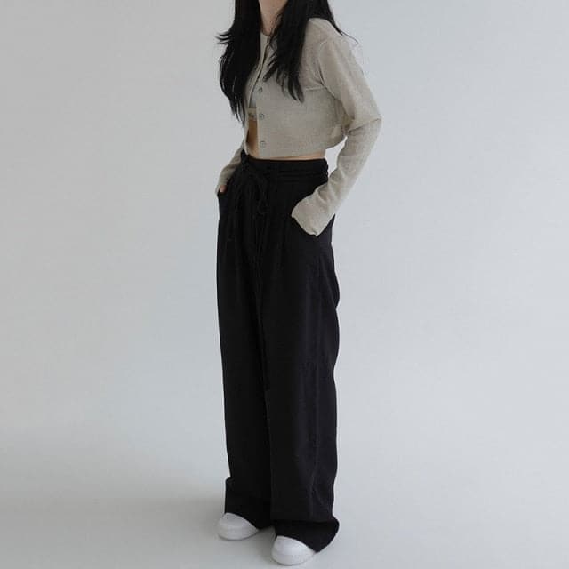 High Waist Wide Leg Long Suit Pants New Drawstring Loose Trousers Pantalones