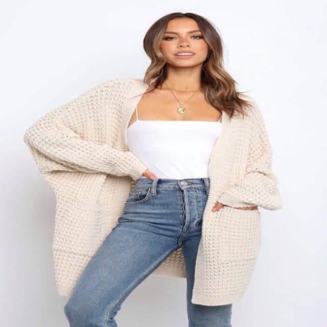Pockets Long Sleeve Loose Knitted Sweaters