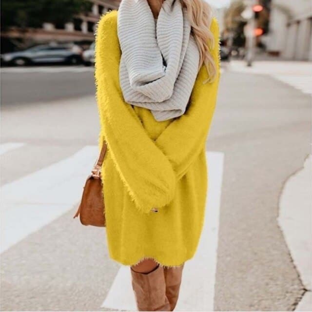 Long Sleeve Fluffy Sweater Dress