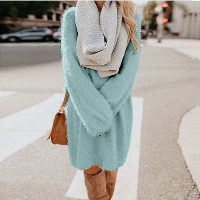 Long Sleeve Fluffy Sweater Dress