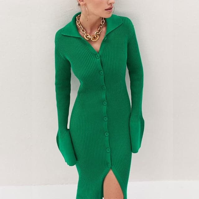 Knitted V Neck Dress Sweater
