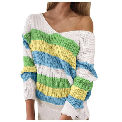 Dressbetty - Long-sleeved V-neck Loose Stitching Sweater