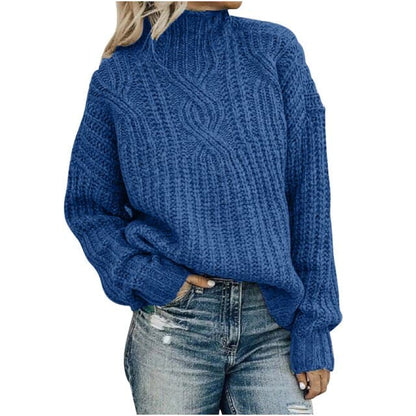 Dressbetty - Turtleneck Jacquard Sweater Loose Long Sleeve Temperament Commute Knitted Pullover Top Pull