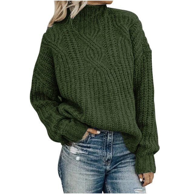 Dressbetty - Turtleneck Jacquard Sweater Loose Long Sleeve Temperament Commute Knitted Pullover Top Pull