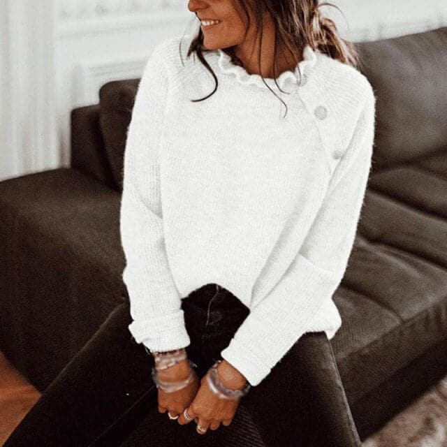 Dressbetty - Sweater Spring Autumn Long Sleeve Basic Knitted Tops Loose Pullover White Khaki Sweaters for