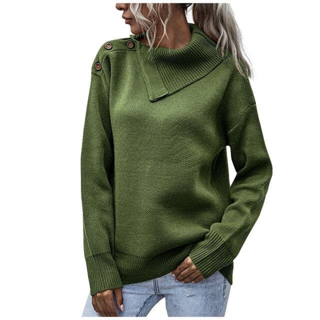 Dressbetty - Winter Warm Color Button Turtleneck Causal Loose Long Sleeves Socket Sweater Pullovers Tops Pull Femme