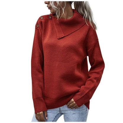 Dressbetty - Winter Warm Color Button Turtleneck Causal Loose Long Sleeves Socket Sweater Pullovers Tops Pull Femme