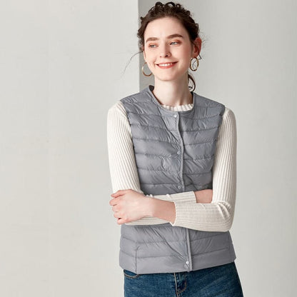 Winter Weightless Round Collar Sleeveless Duck Down Coat