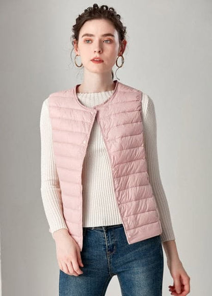 Winter Weightless Round Collar Sleeveless Duck Down Coat