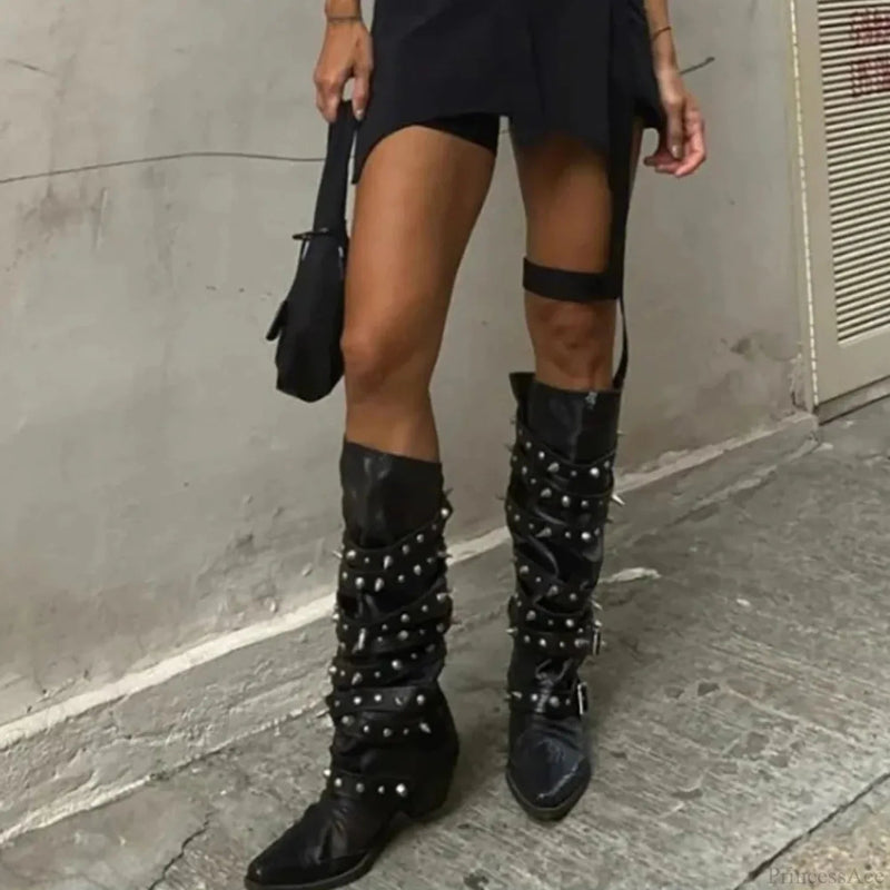 Punk Rivet Tall Chunky Gothic Boot