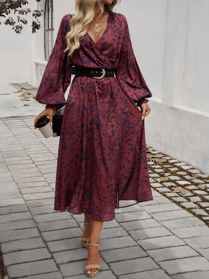 Lisette V-neck Print Tiered Maxi Dress - Purple
