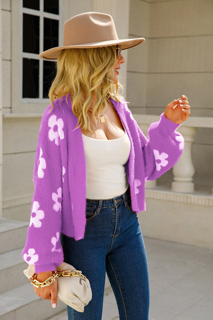Field of Daisies Knit Cardigan - Purple