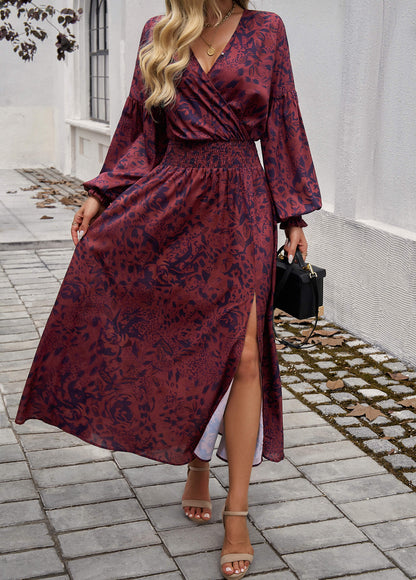 Lisette V-neck Print Tiered Maxi Dress - Purple