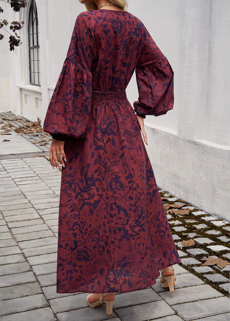 Lisette V-neck Print Tiered Maxi Dress - Purple