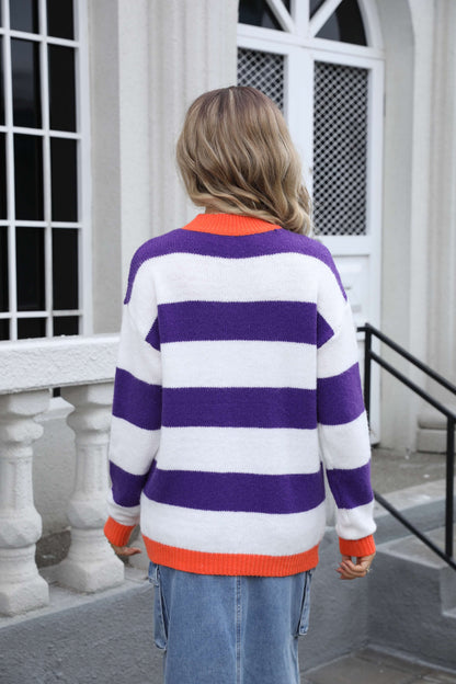 Own It Striped Knit Sweater - Purple