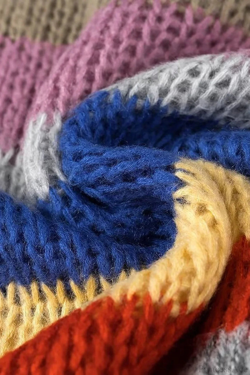 Rainbow Stripe Versatile Crewneck Long Sleeve Knit Sweater