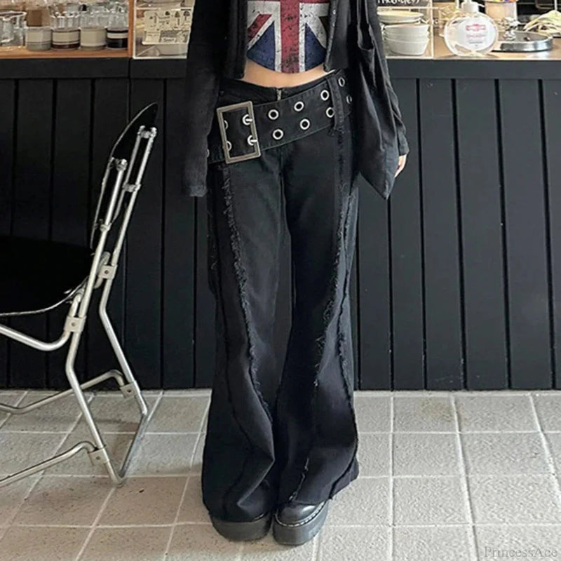 Rebellious Dark Wide Belt Denim Pant