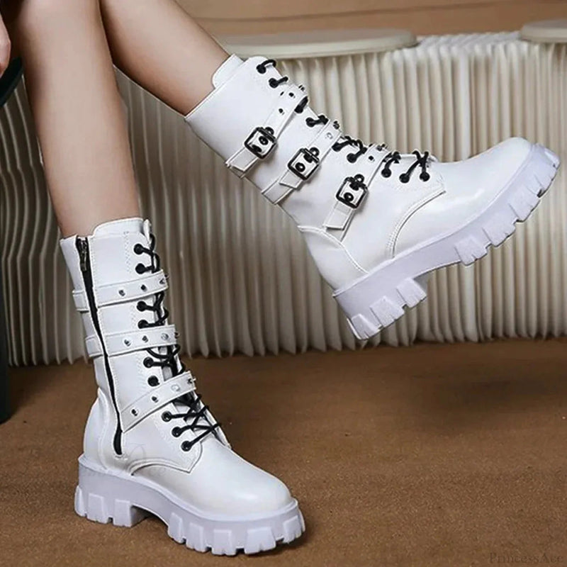 Rebellious Fastener Motorbike Mid-calf Dark Boot