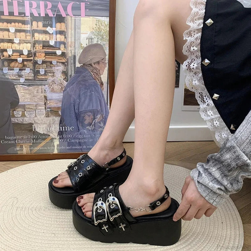 Rebellious Rivet Platform Gothic Sandal