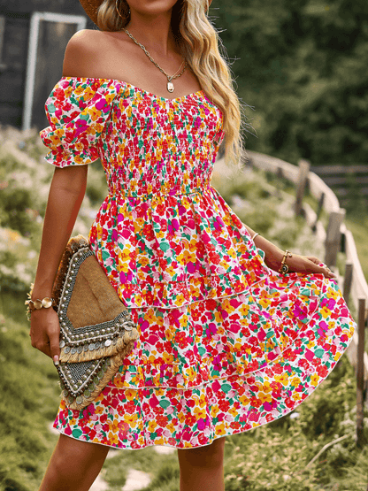 Moment in Daisy Smocked Mini Dress - Red