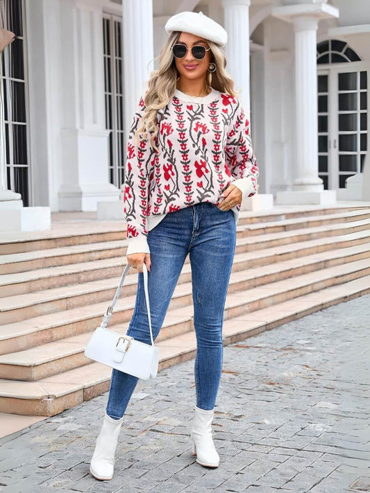 Adalia Pattern Knit Sweater - Red