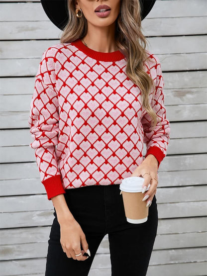 Lots to Love Check Heart Sweater - Red
