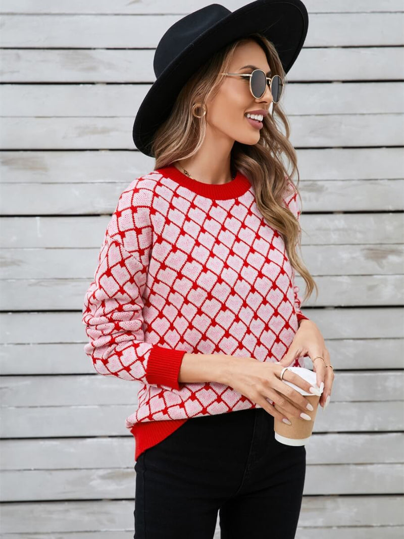Lots to Love Check Heart Sweater - Red