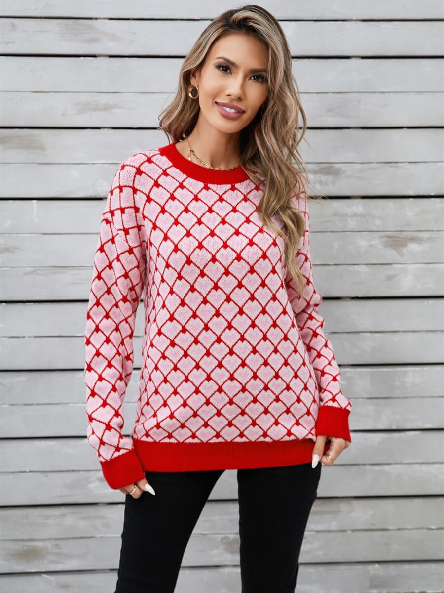Lots to Love Check Heart Sweater - Red