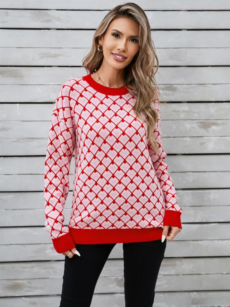 Lots to Love Check Heart Sweater - Red
