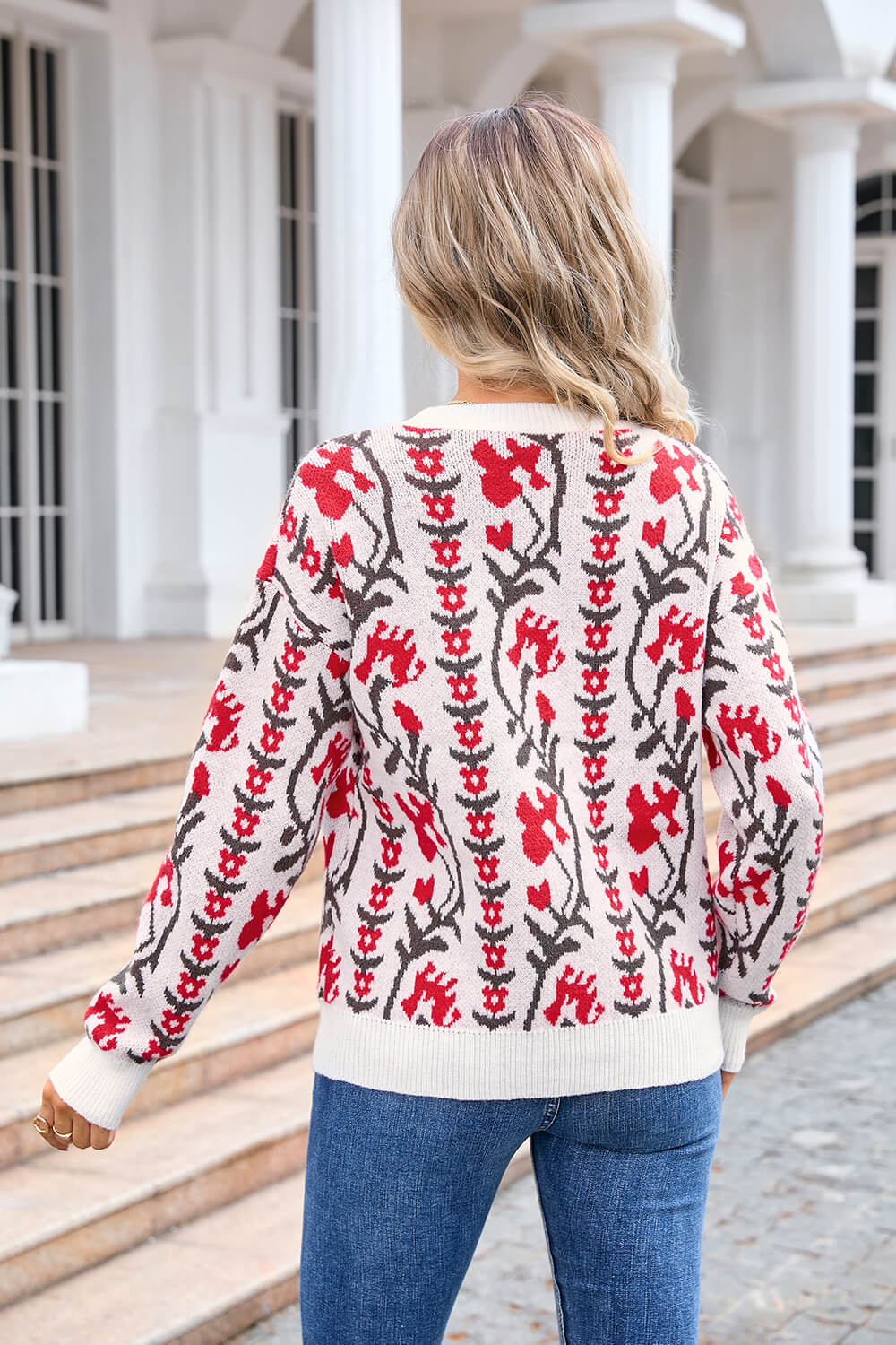 Adalia Pattern Knit Sweater - Red
