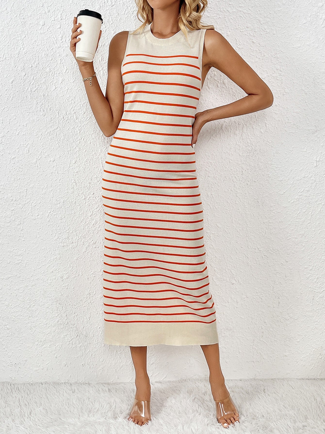 Dancing on Air Striped Knit Midi Dress - Red