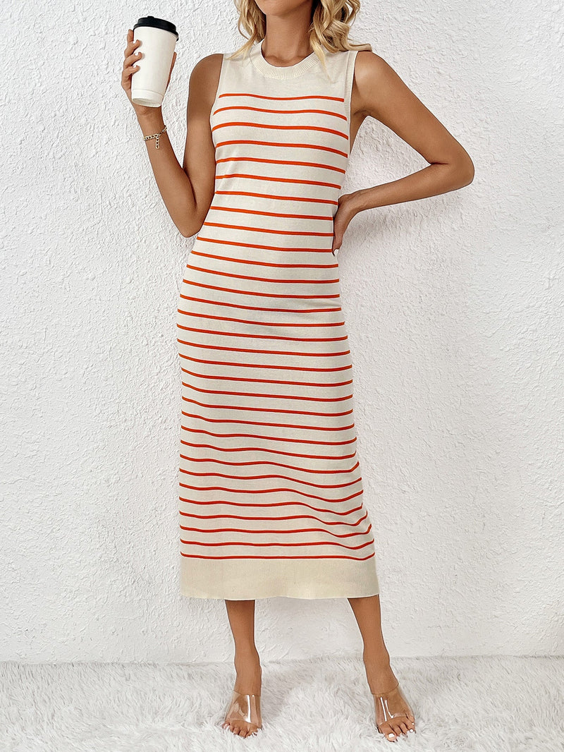 Dancing on Air Striped Knit Midi Dress - Red