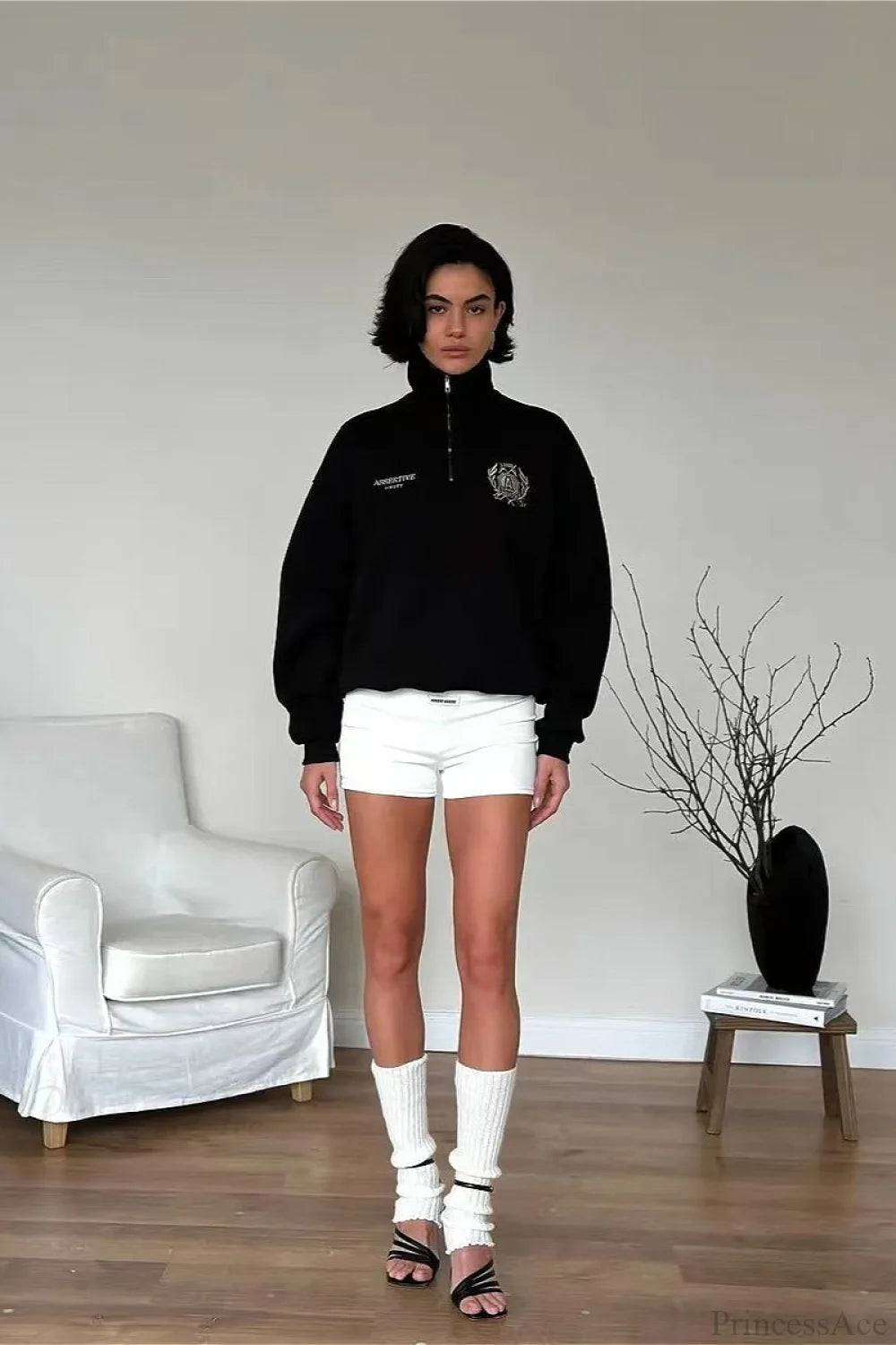 Relaxed Fleece-lined Half-zip Stand Collar Convertible Sweatshirts