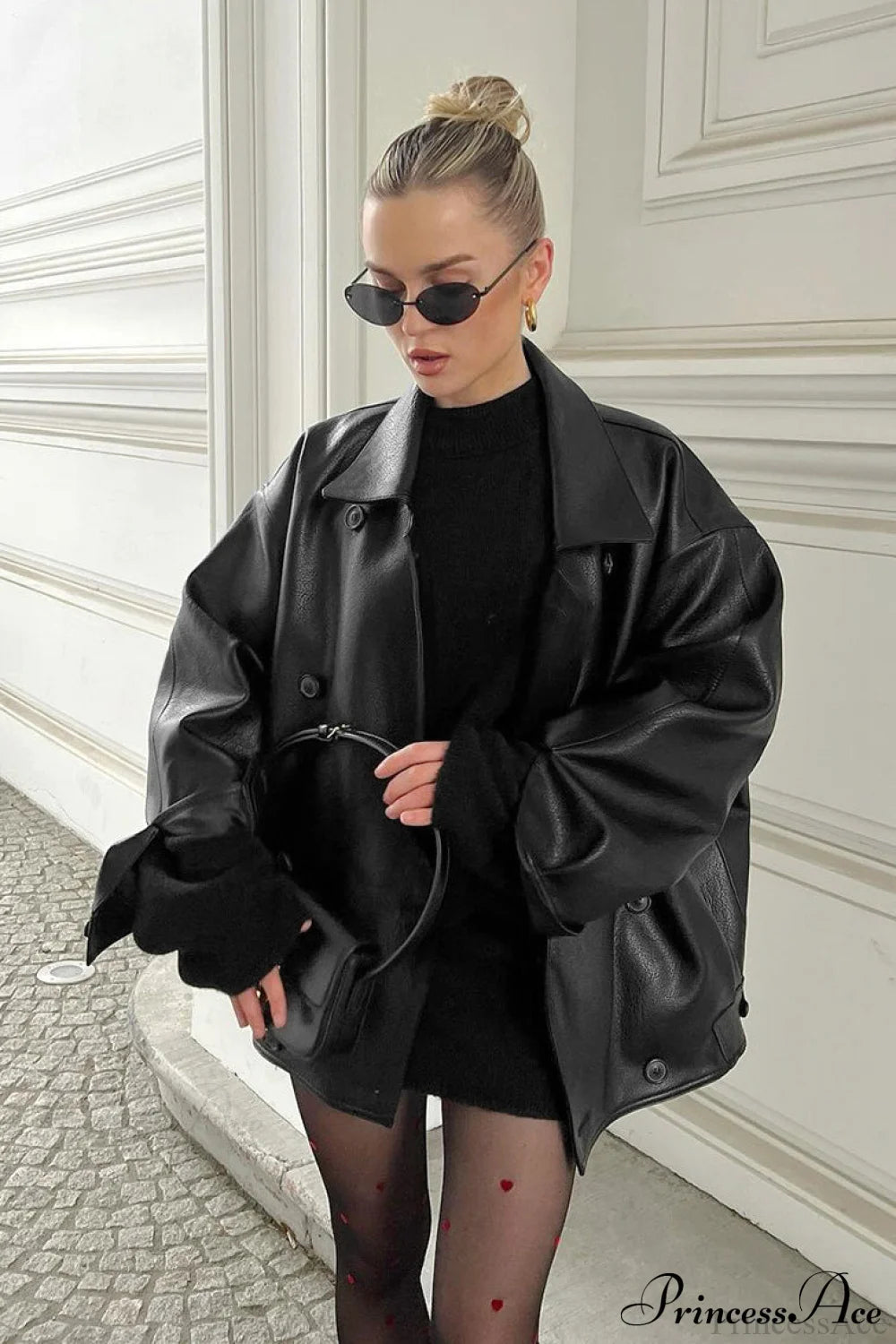 Retro Leather Blazer Collar Coat