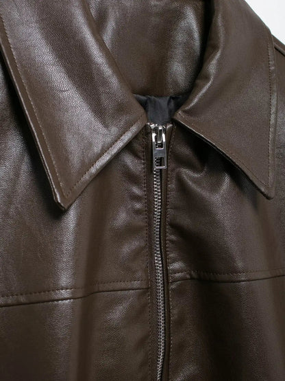 Retro Zip Faux Leather Coat