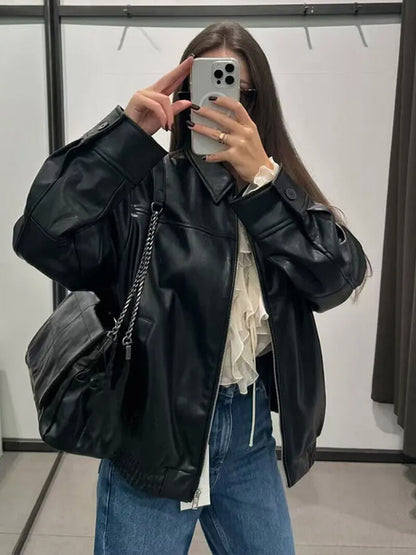 Retro Zip Faux Leather Coat