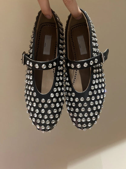 Rivet Crystal Loafers - Ballet Flats