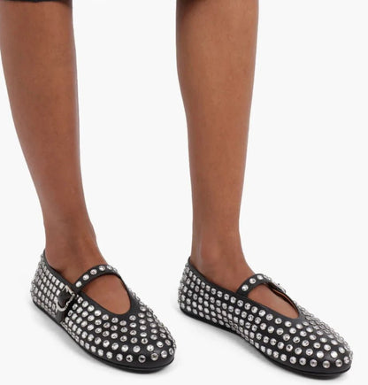 Rivet Crystal Loafers - Ballet Flats