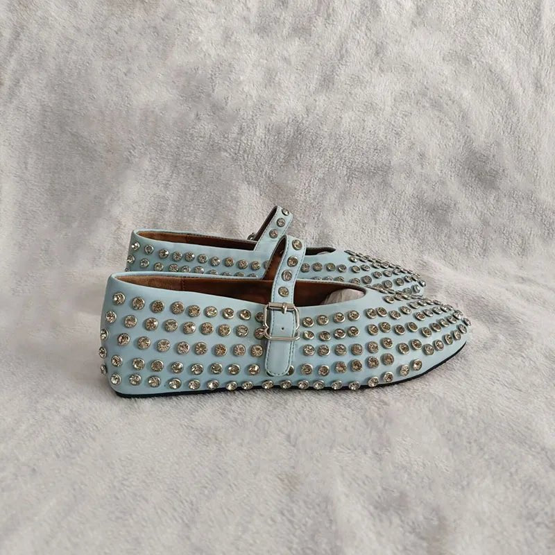 Rivet Crystal Loafers - Ballet Flats