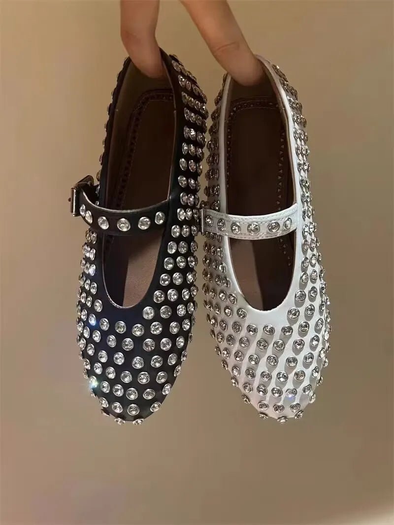 Rivet Crystal Loafers - Ballet Flats