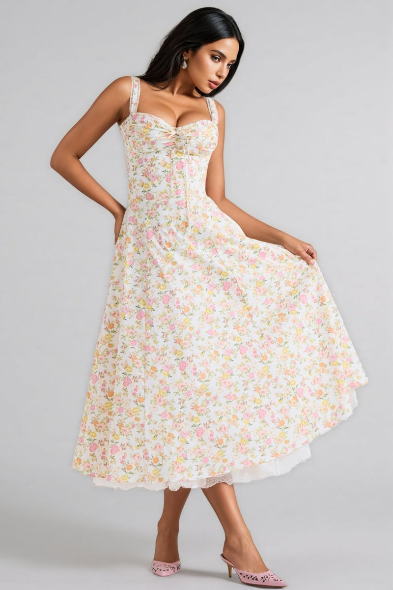 Larkt Meadow Print Cotton Bustier Midi Dress
