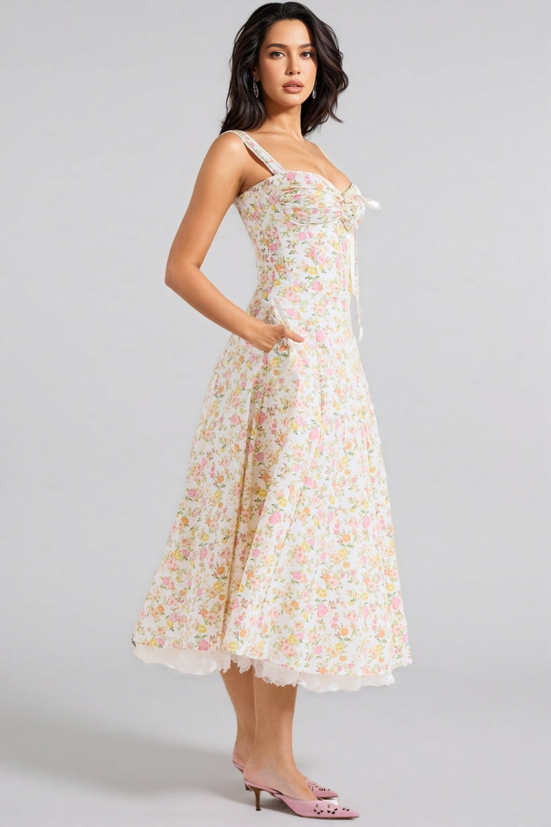 Larkt Meadow Print Cotton Bustier Midi Dress