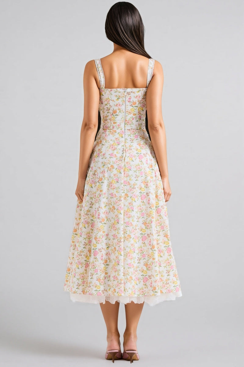 Larkt Meadow Print Cotton Bustier Midi Dress