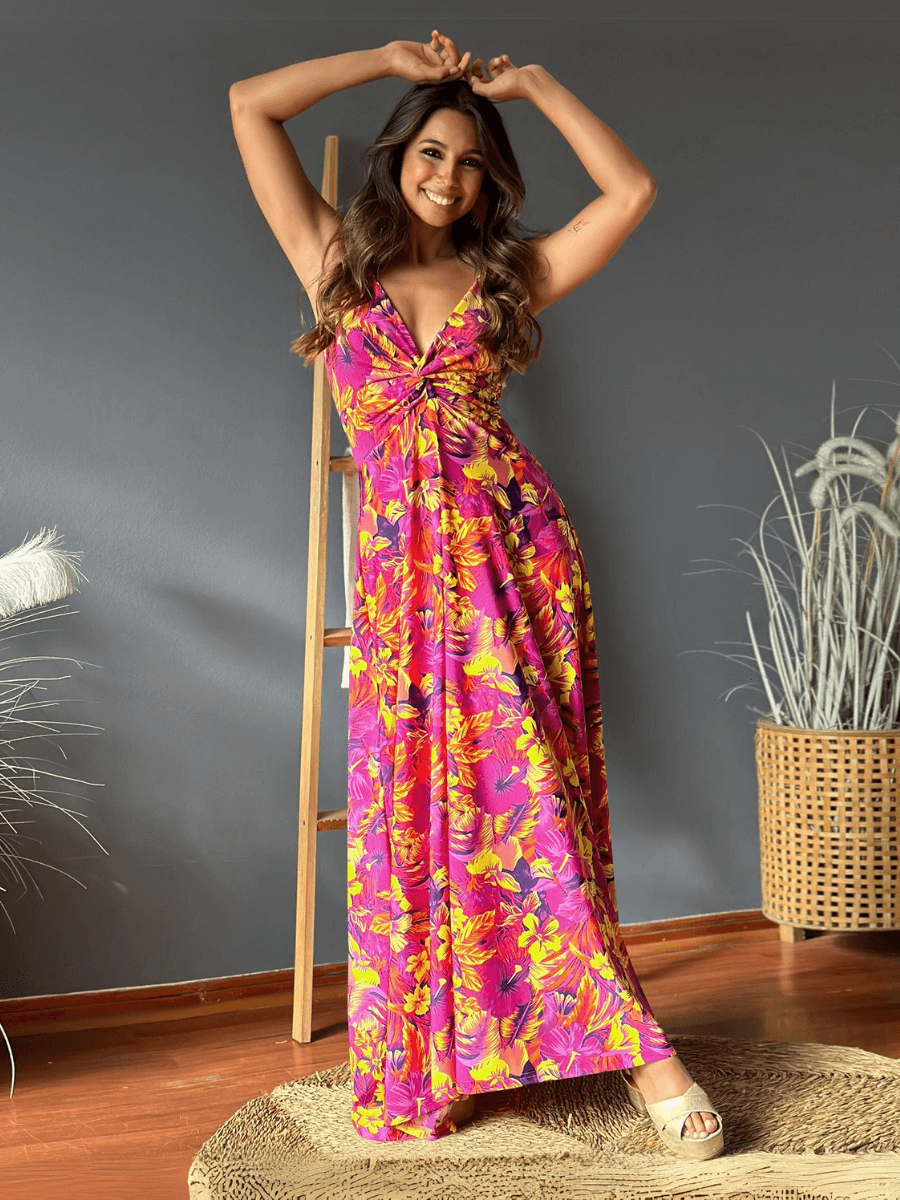 Cynthia V-neck Maxi Dress - Rose